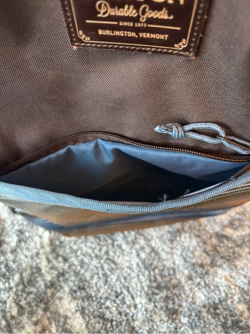 Burton Durable Goods Striped Brown & Blue Backpack/Laptop Pack, Canvas & Nylon